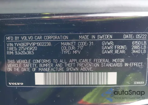 2023 Volvo Xc90 B6 Core z USA, uszkodzony, nr VIN YV4062PV9P1902238